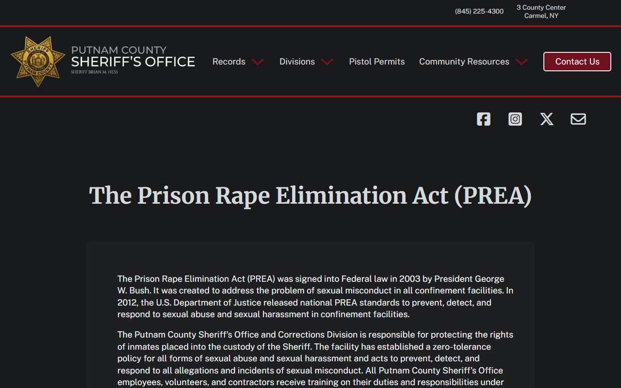 Putnam County Correctional Facility PREA reporting information