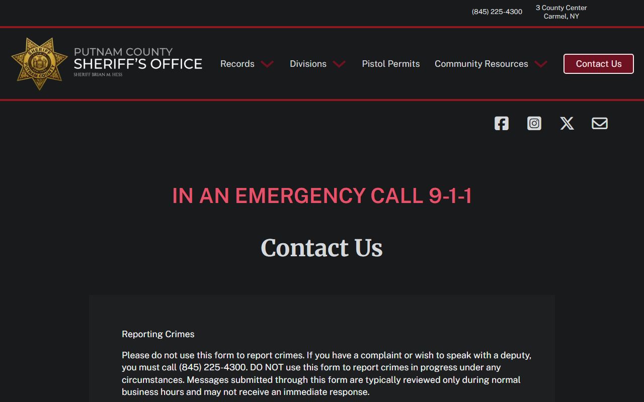Putnam County inmate population sheriff FOIL contact page
