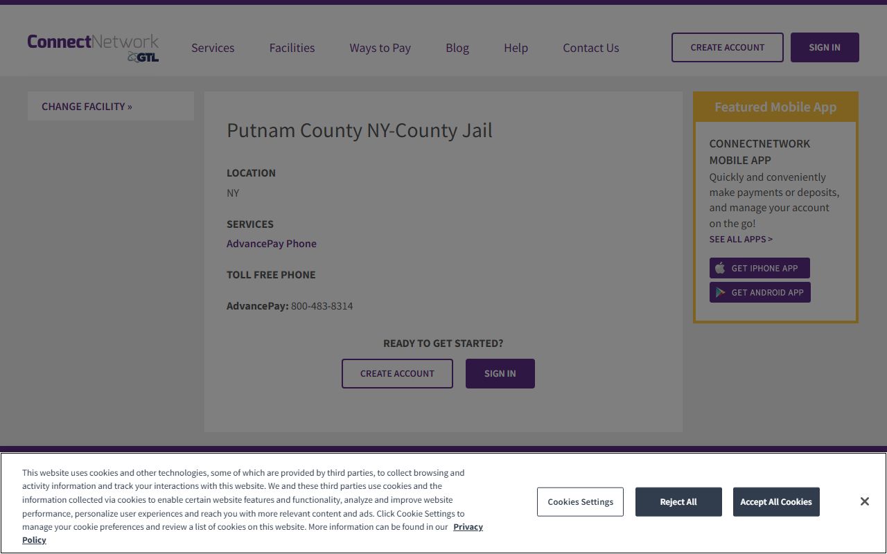 Putnam County inmate records ConnectNetwork facility services