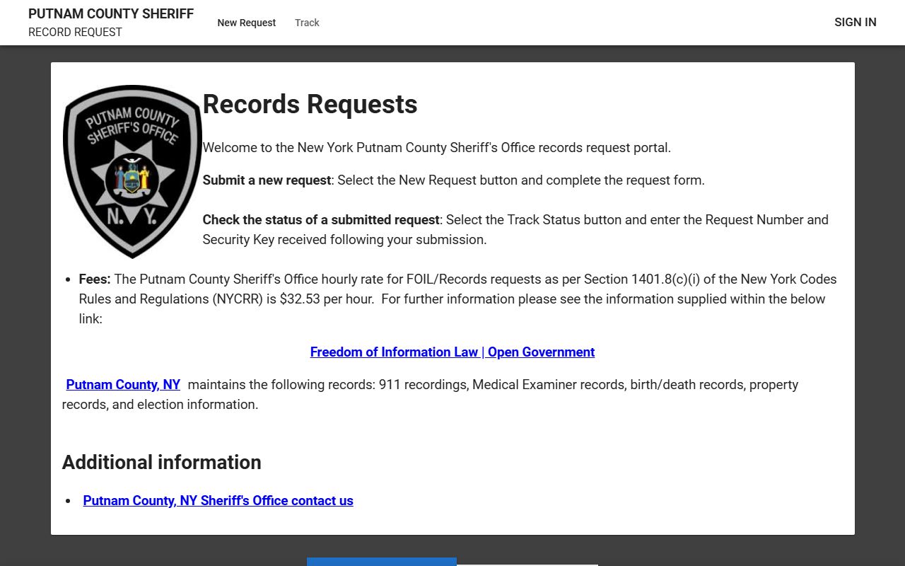 Putnam County inmate records JustFOIA public request portal